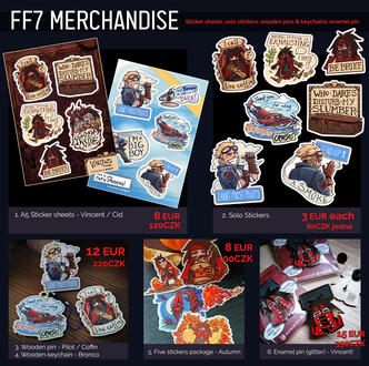 FFVII merch (stickers, wooden pins&charms)